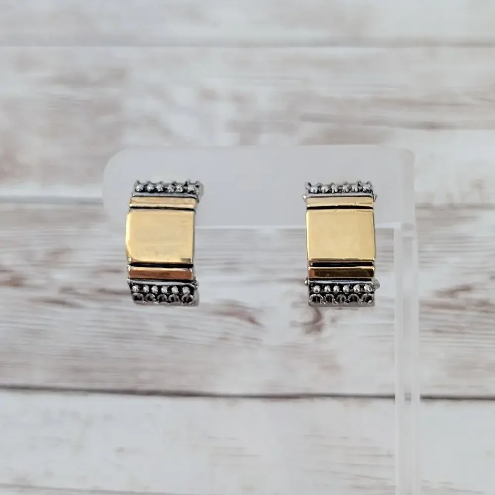Vintage Clip On Earrings Chunky Gold Tone & Silver Tone Half Hoop - Some Marks